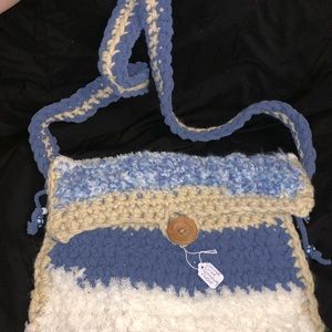 Blue Crochet Envelope Style bag with Strap